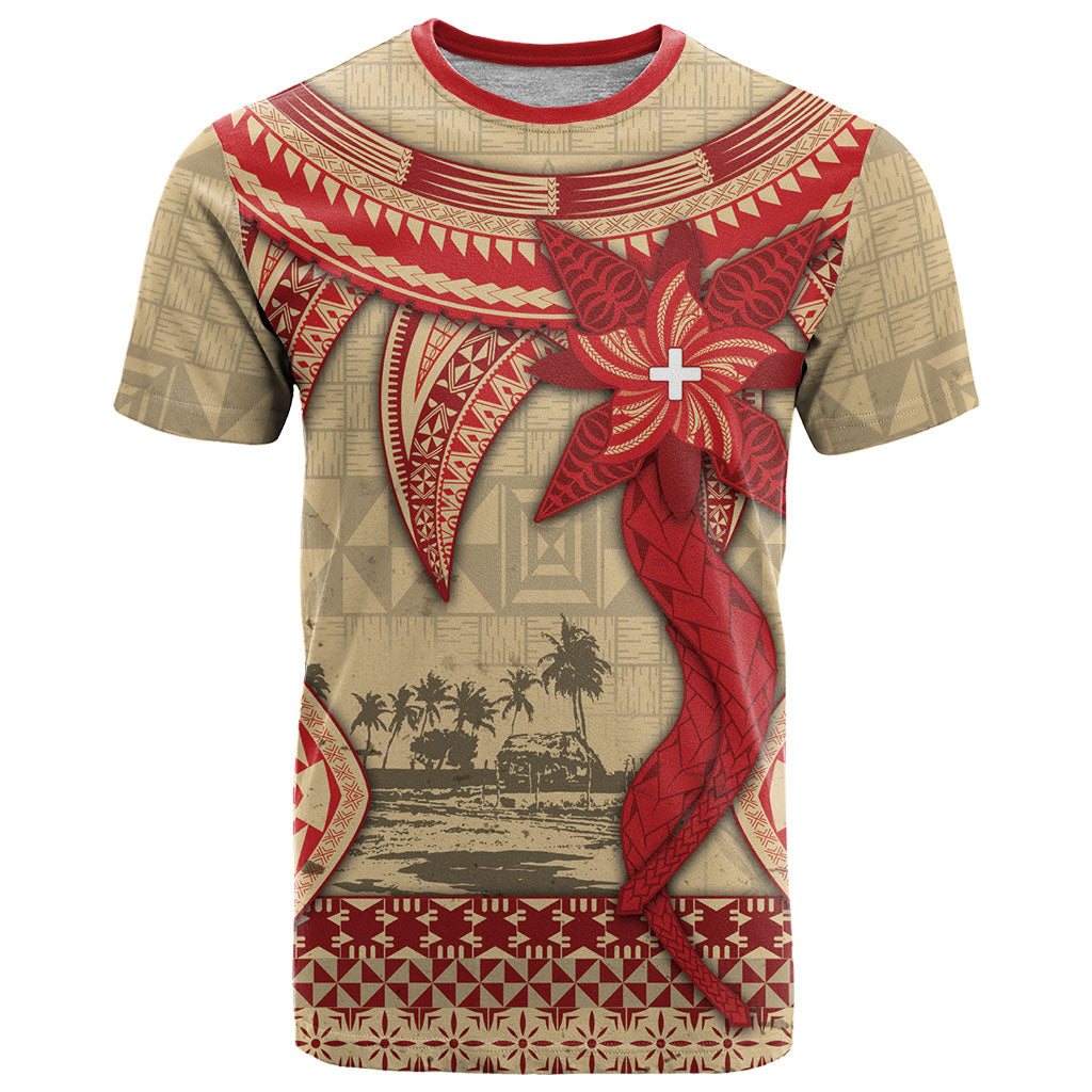 Tonga Language Week T Shirt Tribal Cross Ngatu Floral Pattern