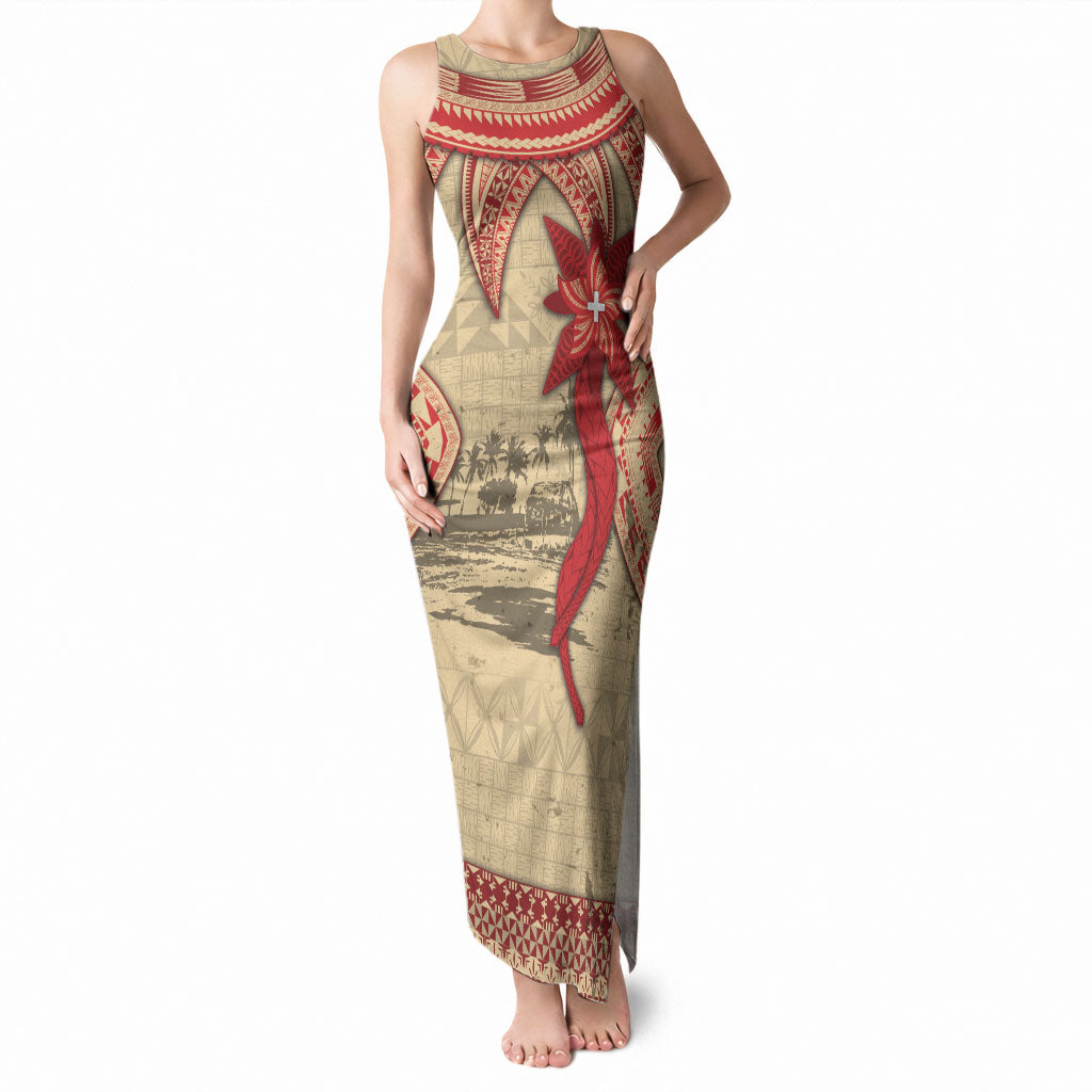 Tonga Language Week Tank Maxi Dress Tribal Cross Ngatu Floral Pattern