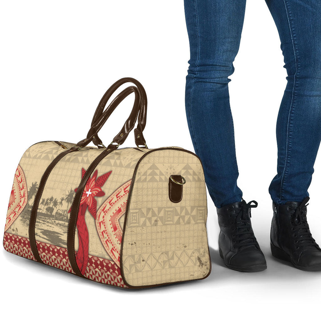 Tonga Language Week Travel Bag Tribal Cross Ngatu Floral Pattern