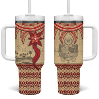 Tonga Language Week Tumbler With Handle Tribal Cross Ngatu Floral Pattern