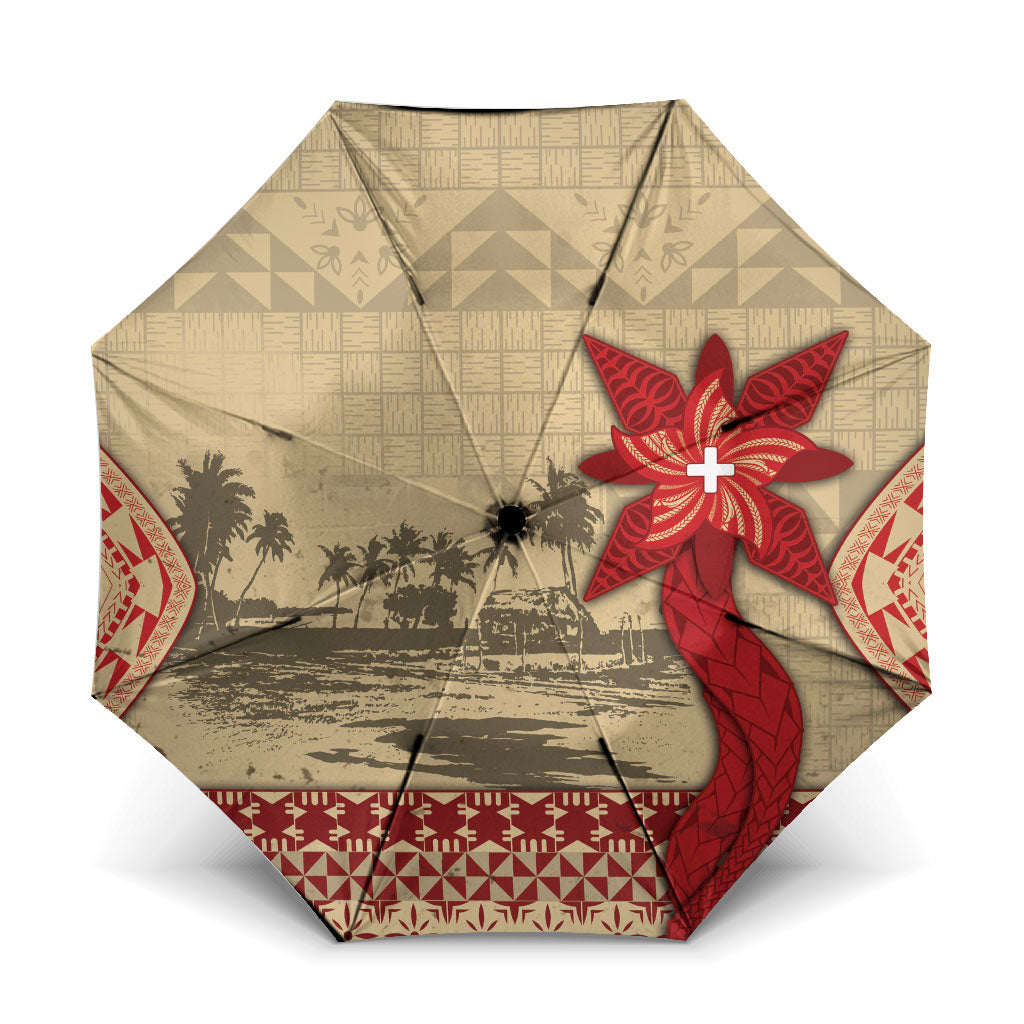 Tonga Language Week Umbrella Tribal Cross Ngatu Floral Pattern