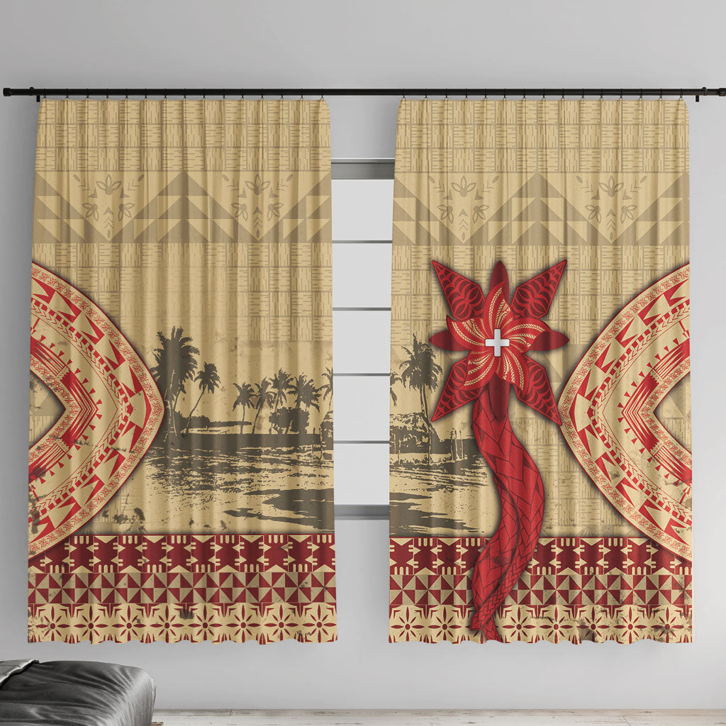 Tonga Language Week Window Curtain Tribal Cross Ngatu Floral Pattern