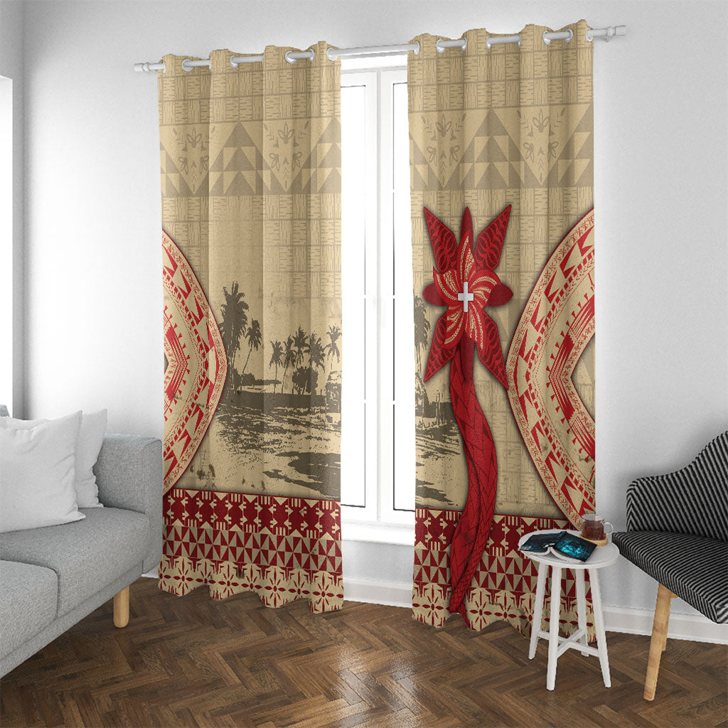 Tonga Language Week Window Curtain Tribal Cross Ngatu Floral Pattern