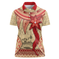 Tonga Language Week Women Polo Shirt Tribal Cross Ngatu Floral Pattern