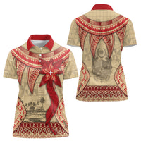 Tonga Language Week Women Polo Shirt Tribal Cross Ngatu Floral Pattern
