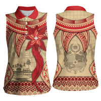 Tonga Language Week Women Sleeveless Polo Shirt Tribal Cross Ngatu Floral Pattern