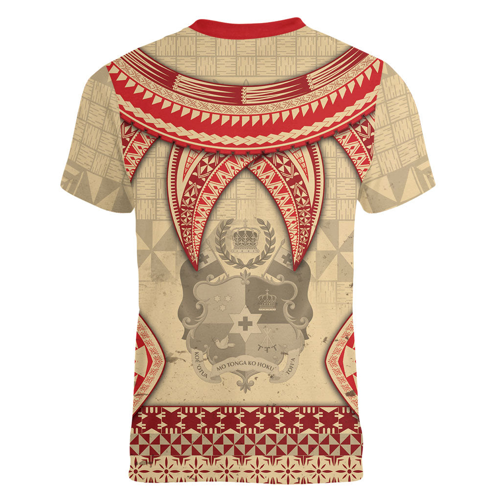 Tonga Language Week Women V-Neck T-Shirt Tribal Cross Ngatu Floral Pattern