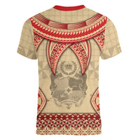 Tonga Language Week Women V-Neck T-Shirt Tribal Cross Ngatu Floral Pattern