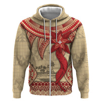 Tonga Language Week Zip Hoodie Tribal Cross Ngatu Floral Pattern