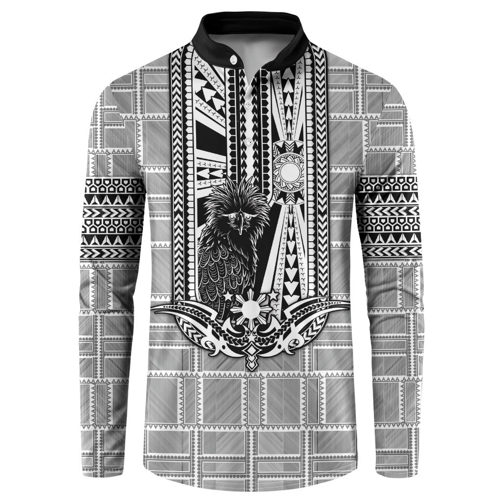 Mabuhay Philippines Festival Button Sweatshirt Philippine Eagle Sun Three Stars Barong Pattern DT05 Gray - Polynesian Pride