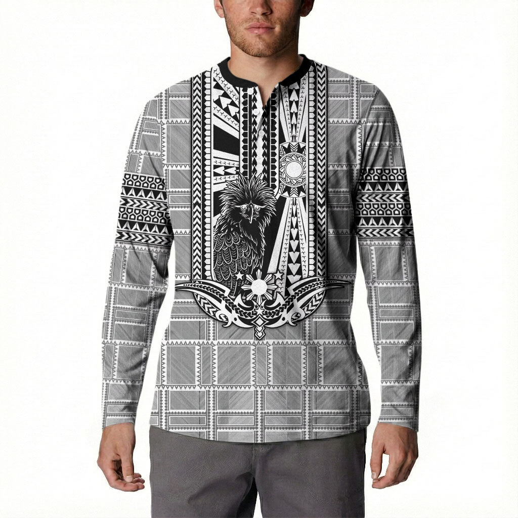 Mabuhay Philippines Festival Button Sweatshirt Philippine Eagle Sun Three Stars Barong Pattern DT05 - Polynesian Pride