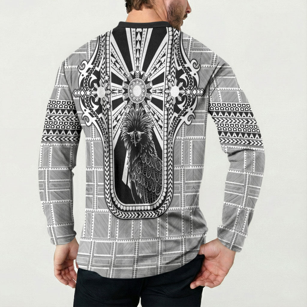 Mabuhay Philippines Festival Button Sweatshirt Philippine Eagle Sun Three Stars Barong Pattern DT05 - Polynesian Pride