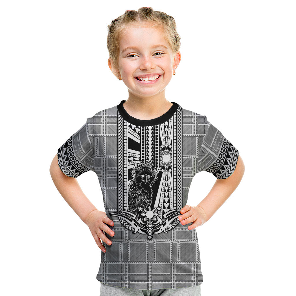Mabuhay Philippines Festival Kid T Shirt Philippine Eagle Sun Three Stars Barong Pattern DT05 Gray - Polynesian Pride