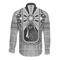 Mabuhay Philippines Festival Long Sleeve Button Shirt Philippine Eagle Sun Three Stars Barong Pattern DT05 - Polynesian Pride