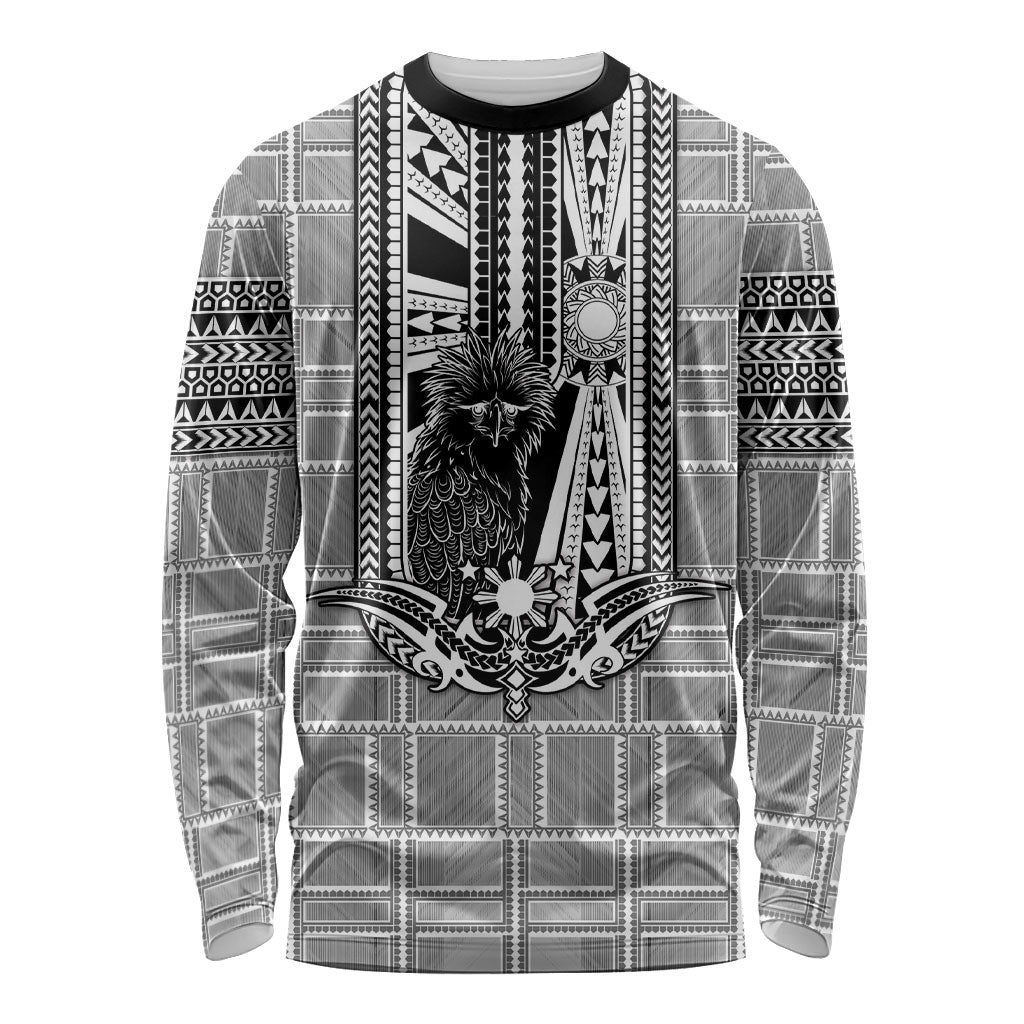 Mabuhay Philippines Festival Long Sleeve Shirt Philippine Eagle Sun Three Stars Barong Pattern DT05 Unisex Gray - Polynesian Pride