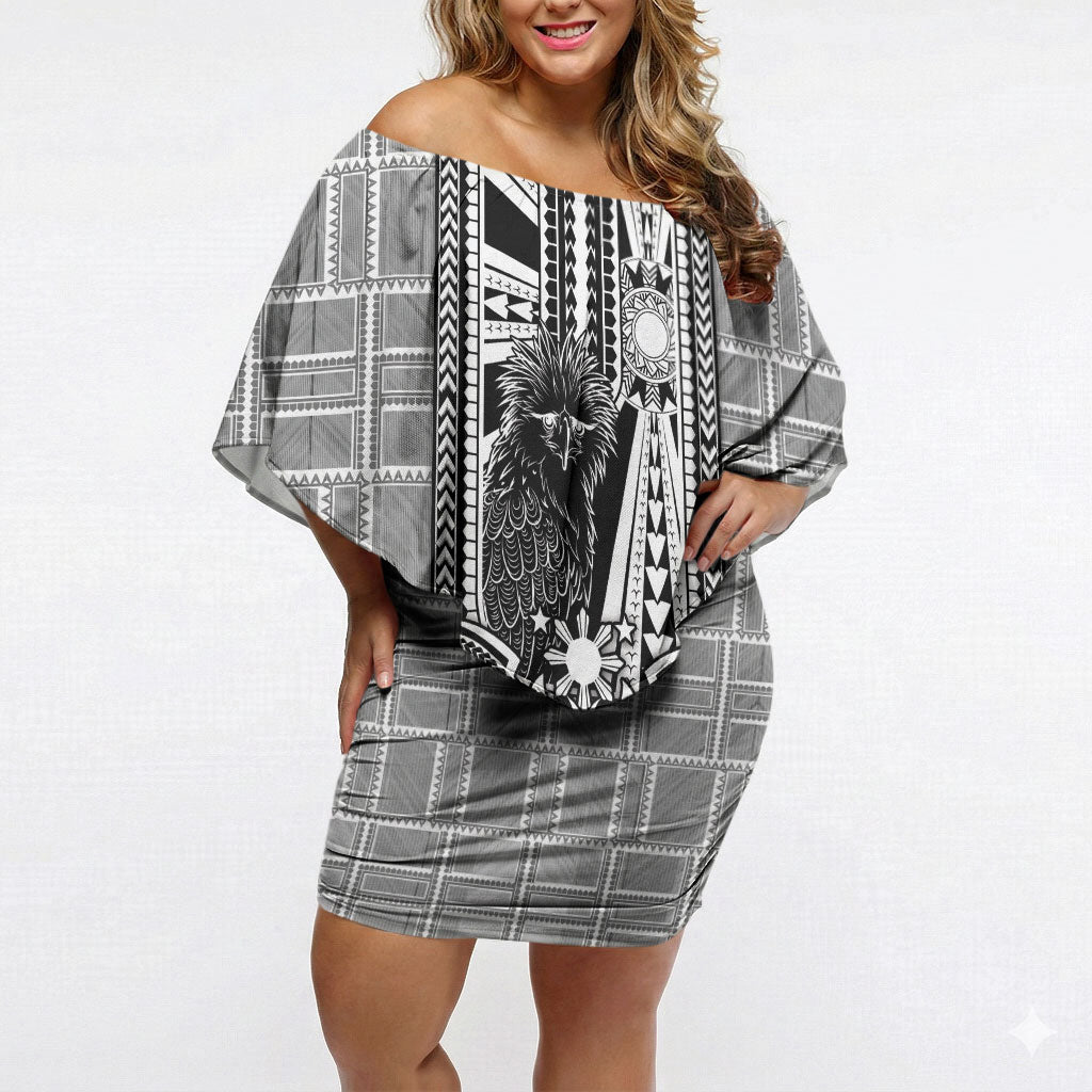 Mabuhay Philippines Festival Off Shoulder Short Dress Philippine Eagle Sun Three Stars Barong Pattern