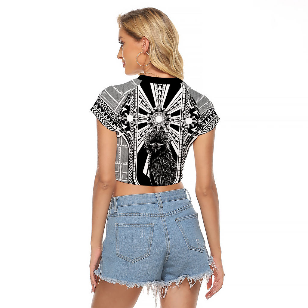 Mabuhay Philippines Festival Raglan Cropped T Shirt Philippine Eagle Sun Three Stars Barong Pattern DT05 - Polynesian Pride