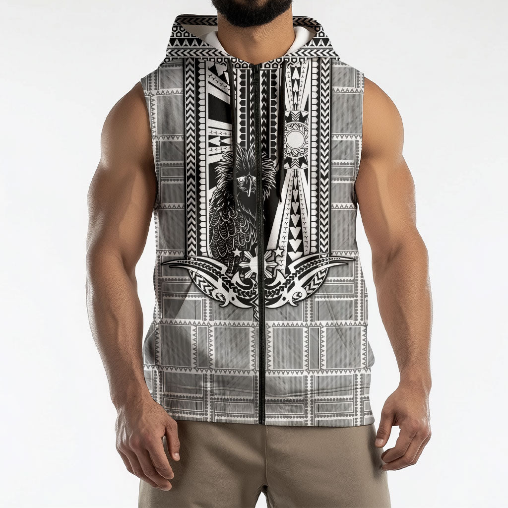 Mabuhay Philippines Festival Sleeveless Zip Hoodie Philippine Eagle Sun Three Stars Barong Pattern DT05 - Polynesian Pride
