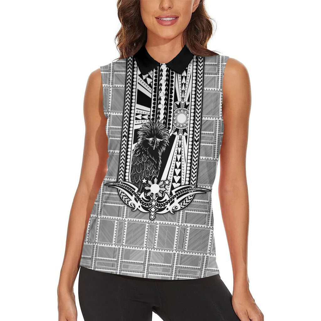 Mabuhay Philippines Festival Women Sleeveless Polo Shirt Philippine Eagle Sun Three Stars Barong Pattern DT05 - Polynesian Pride
