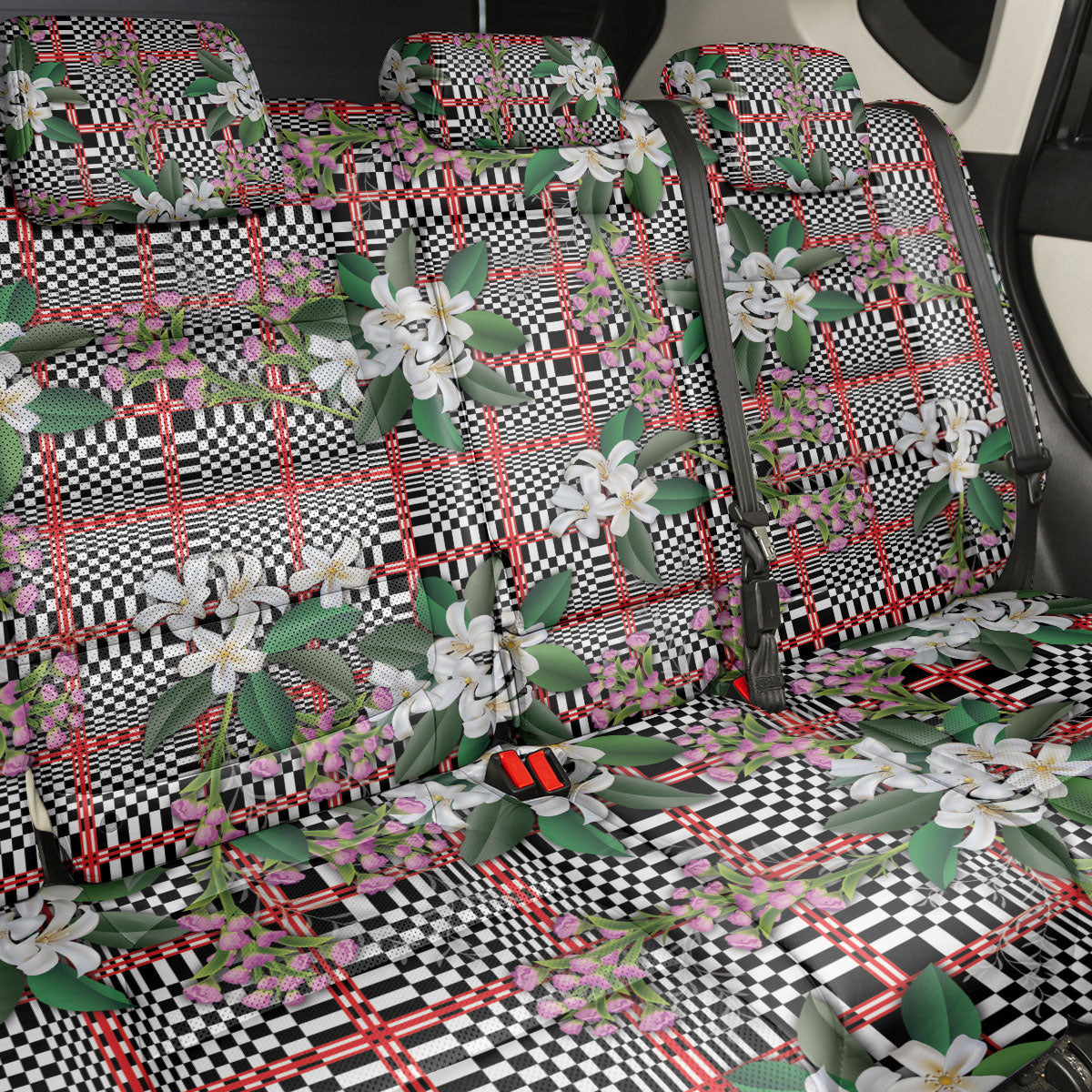 Red Binakol Motifs With Jasminum Sambac Back Car Seat Cover Mabuhay Philippines Festival DT05 - Polynesian Pride