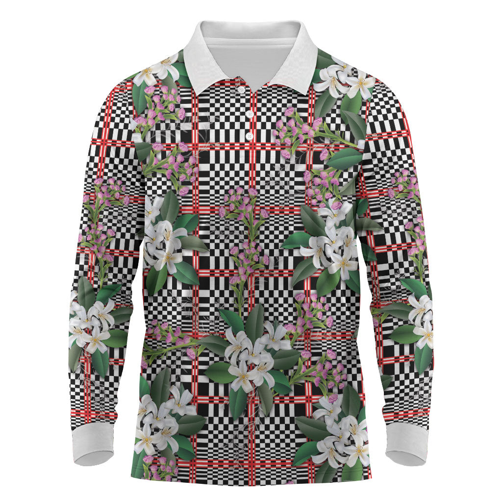 Red Binakol Motifs With Jasminum Sambac Long Sleeve Polo Shirt Mabuhay Philippines Festival DT05 Red - Polynesian Pride