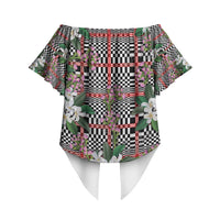 Red Binakol Motifs With Jasminum Sambac Off Shoulder Wrap Waist Top Mabuhay Philippines Festival DT05 - Polynesian Pride