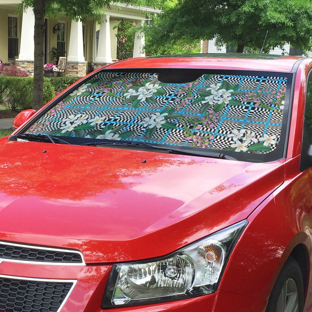 Blue Binakol Motifs With Jasminum Sambac Auto Sun Shade Mabuhay Philippines Festival DT05 - Polynesian Pride