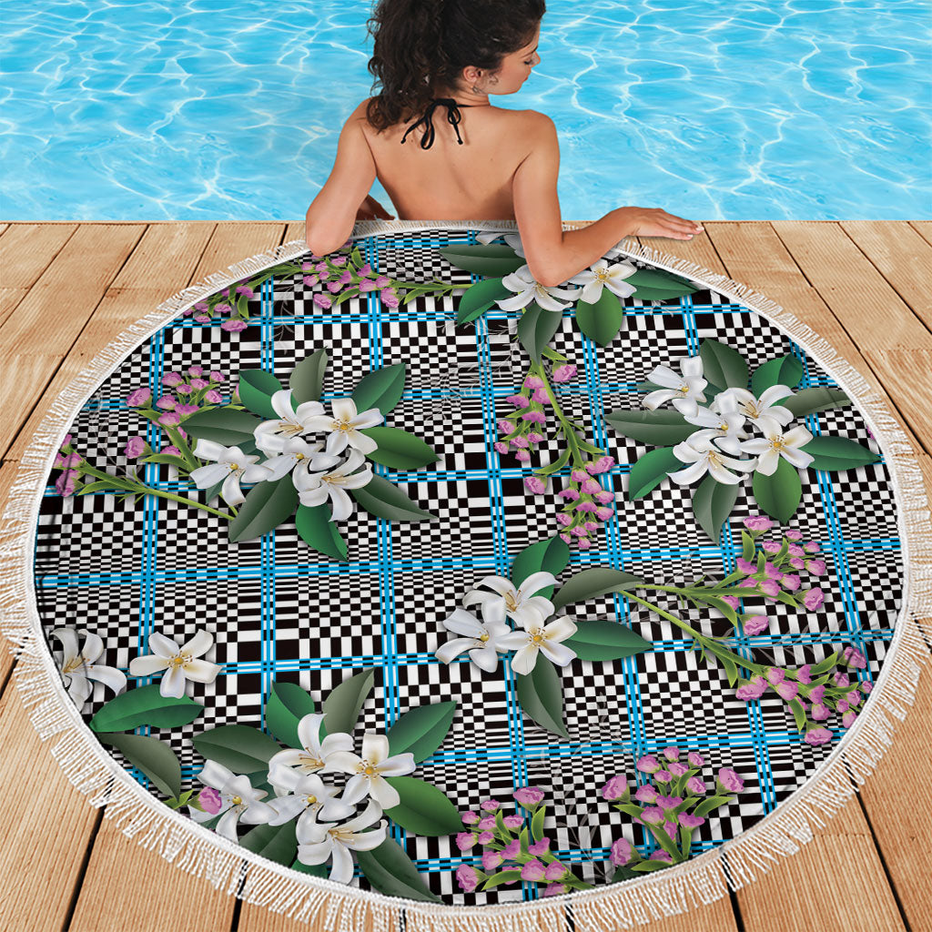 Blue Binakol Motifs With Jasminum Sambac Beach Blanket Mabuhay Philippines Festival DT05 - Polynesian Pride