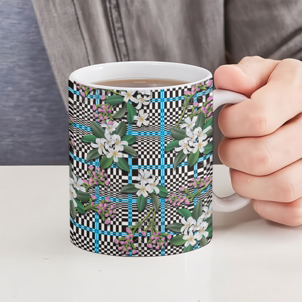 Blue Binakol Motifs With Jasminum Sambac Ceramic Mug Mabuhay Philippines Festival DT05 - Polynesian Pride