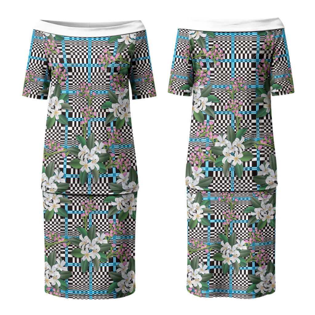 Blue Binakol Motifs With Jasminum Sambac Couples Matching Puletasi and Long Sleeve Button Shirt Mabuhay Philippines Festival DT05 - Polynesian Pride