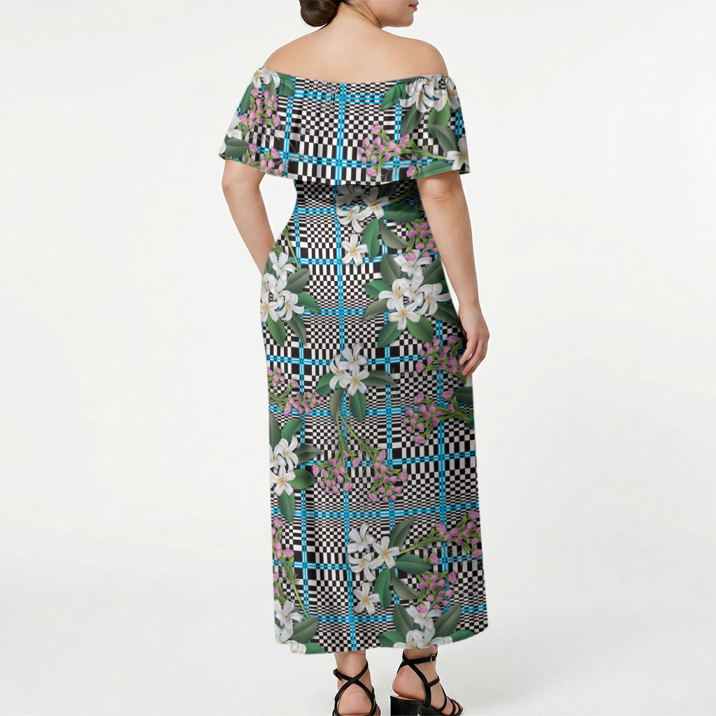 Blue Binakol Motifs With Jasminum Sambac Off Shoulder Maxi Dress Mabuhay Philippines Festival DT05 - Polynesian Pride