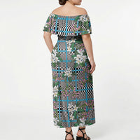 Blue Binakol Motifs With Jasminum Sambac Off Shoulder Maxi Dress Mabuhay Philippines Festival DT05 - Polynesian Pride