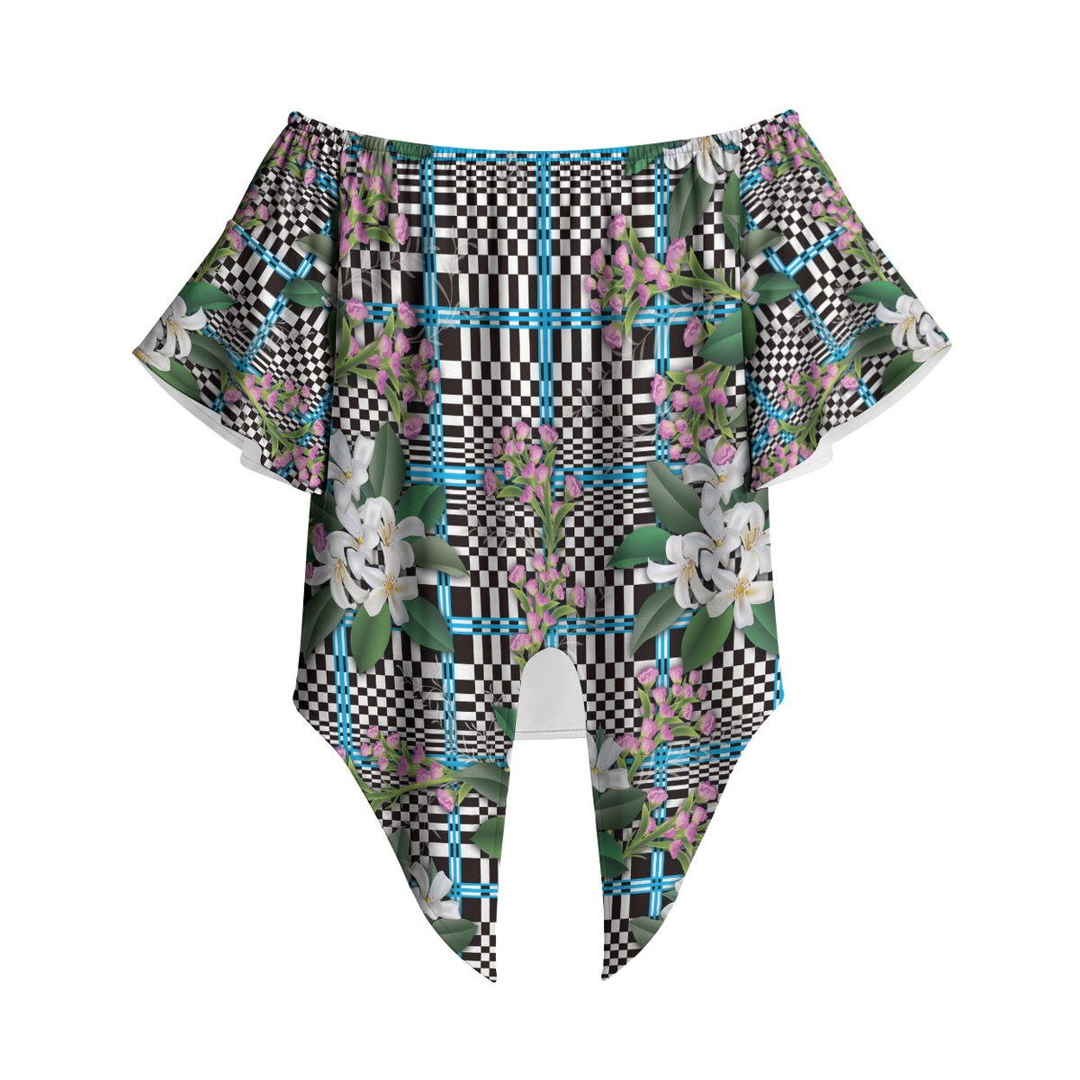 Blue Binakol Motifs With Jasminum Sambac Off Shoulder Wrap Waist Top Mabuhay Philippines Festival DT05 - Polynesian Pride