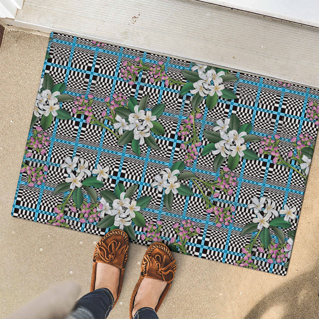 Blue Binakol Motifs With Jasminum Sambac Rubber Doormat Mabuhay Philippines Festival DT05 - Polynesian Pride