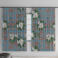 Blue Binakol Motifs With Jasminum Sambac Window Curtain Mabuhay Philippines Festival DT05 With Hooks Blue - Polynesian Pride
