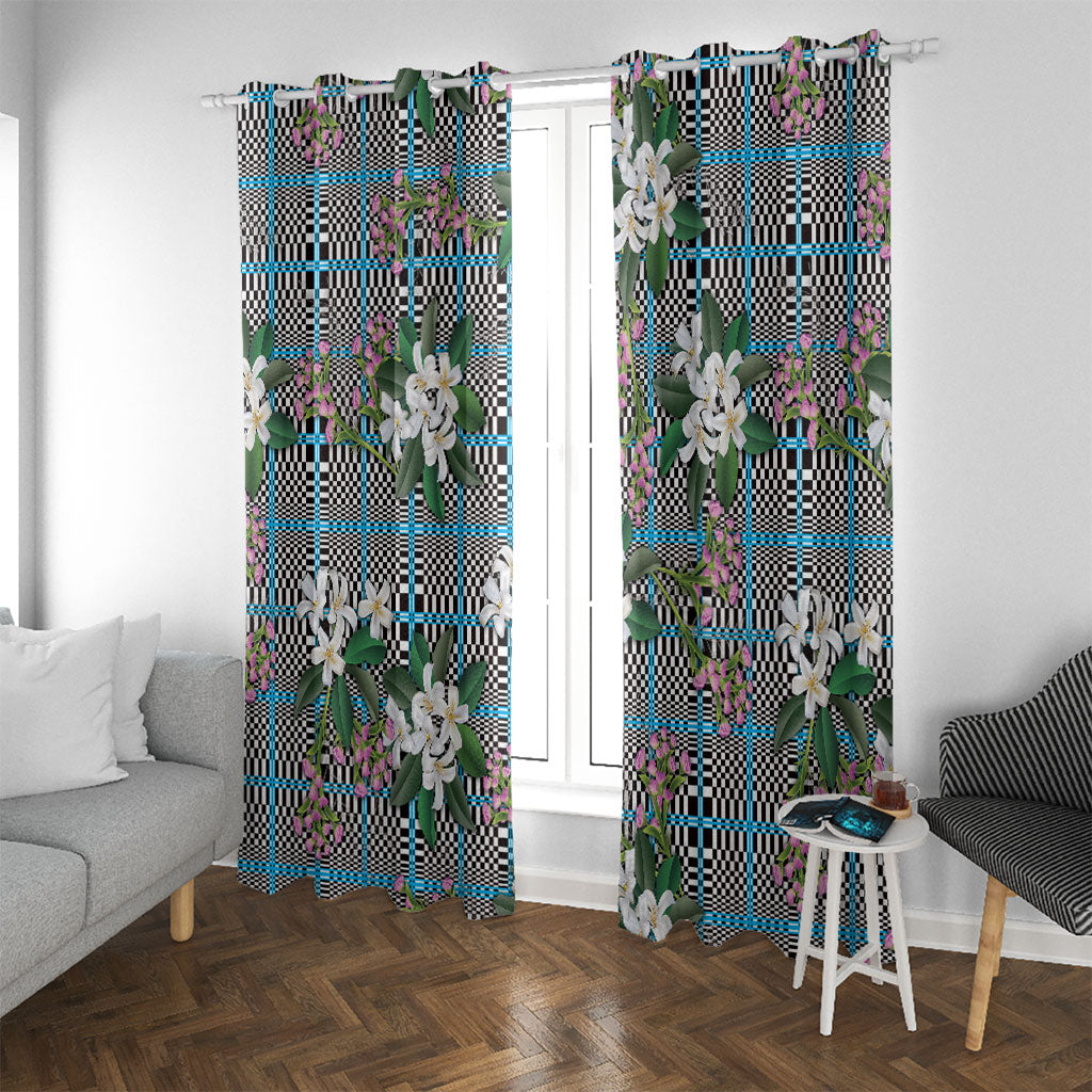 Blue Binakol Motifs With Jasminum Sambac Window Curtain Mabuhay Philippines Festival DT05 With Grommets Blue - Polynesian Pride