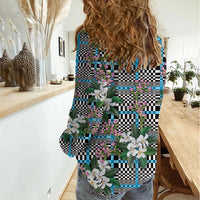 Blue Binakol Motifs With Jasminum Sambac Women Casual Shirt Mabuhay Philippines Festival DT05 - Polynesian Pride