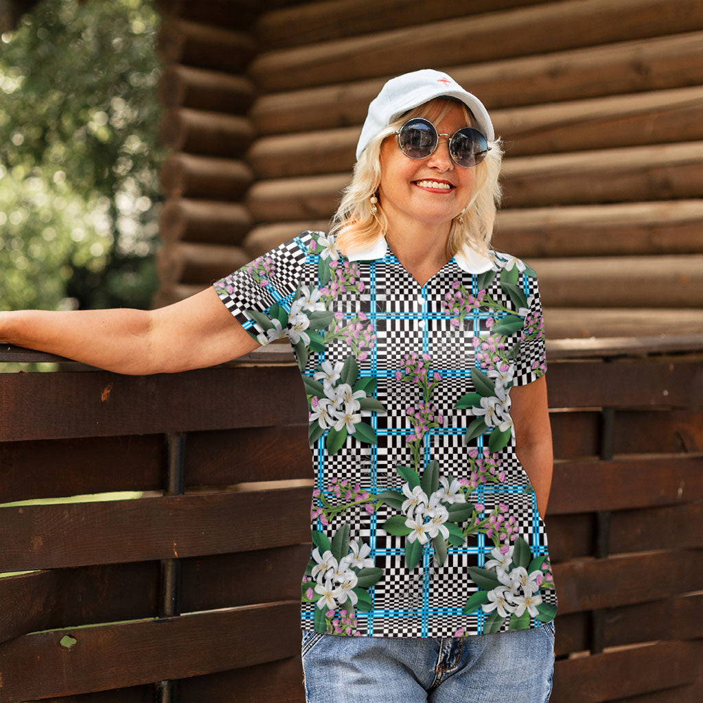Blue Binakol Motifs With Jasminum Sambac Women Polo Shirt Mabuhay Philippines Festival DT05 - Polynesian Pride