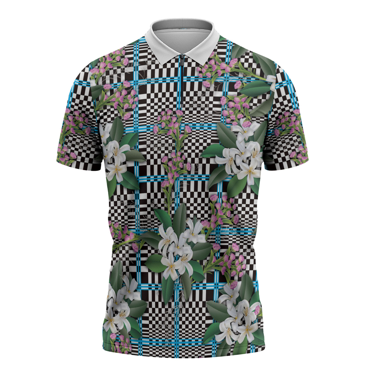 Blue Binakol Motifs With Jasminum Sambac Zipper Polo Shirt Mabuhay Philippines Festival DT05 Blue - Polynesian Pride