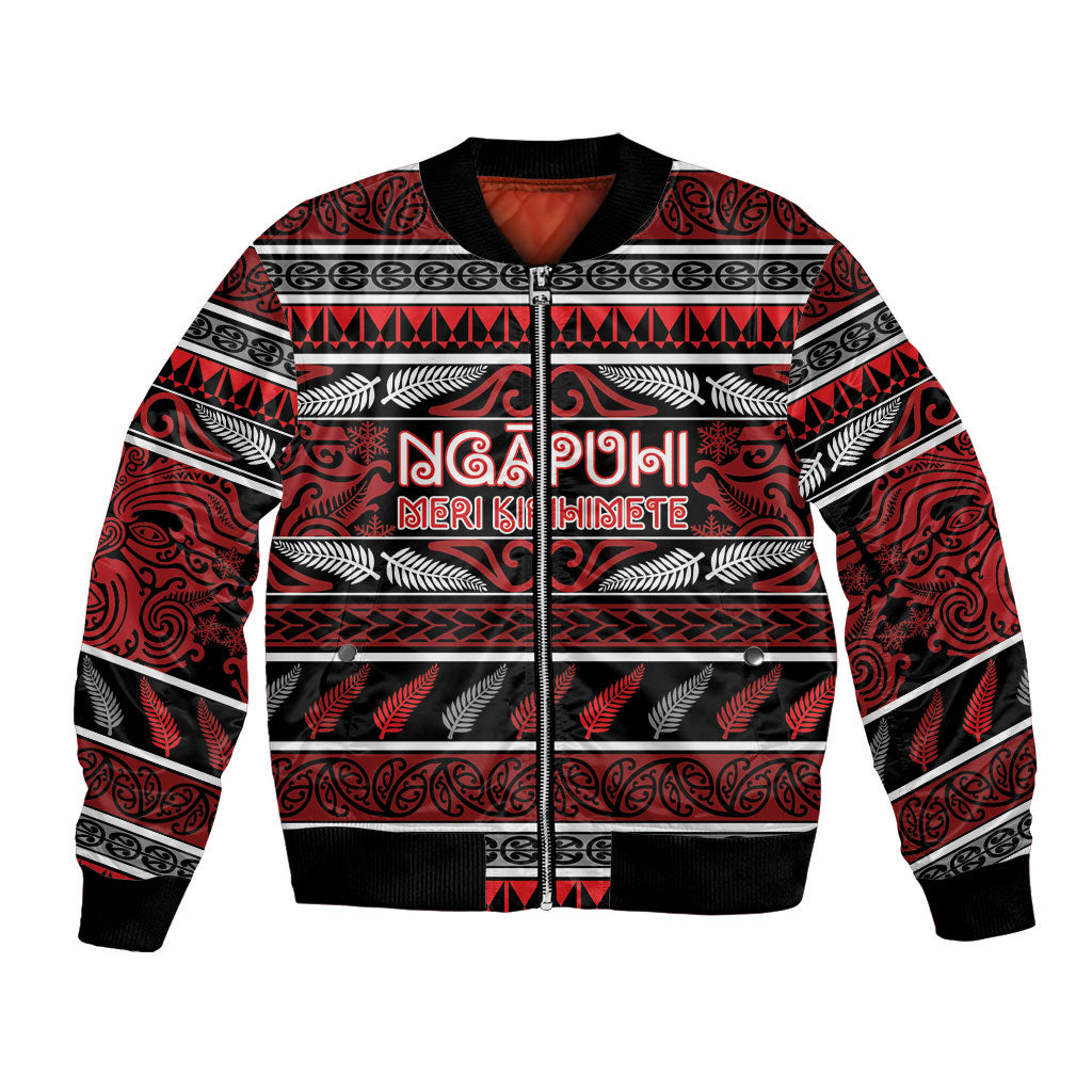 Personalised Ngapuhi Aotearoa Meri Kirihimete Bomber Jacket Maori Silver Fern Koru Tribal Pattern DT05 Unisex Red - Polynesian Pride
