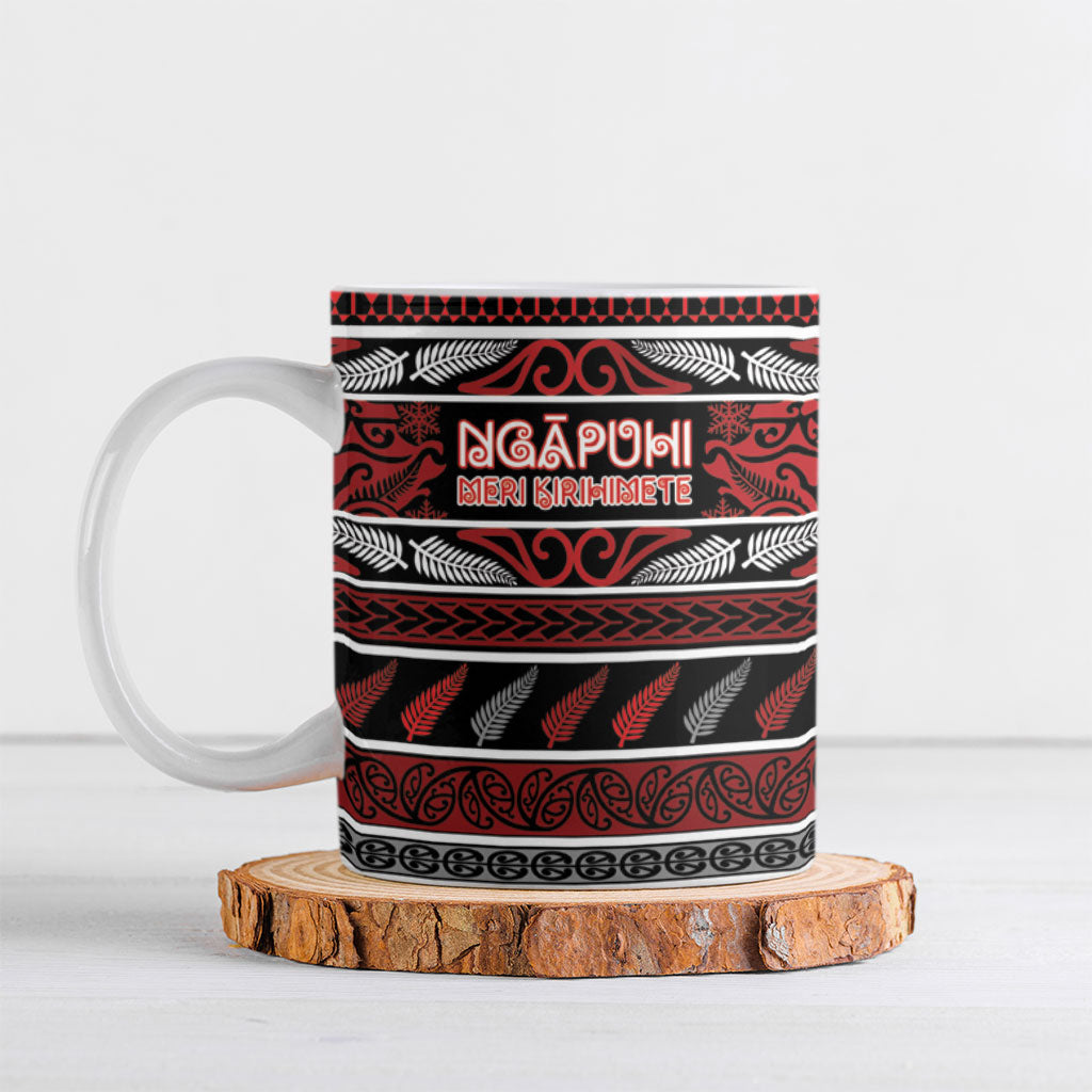 Personalised Ngapuhi Aotearoa Meri Kirihimete Ceramic Mug Maori Silver Fern Koru Tribal Pattern DT05 Red - Polynesian Pride
