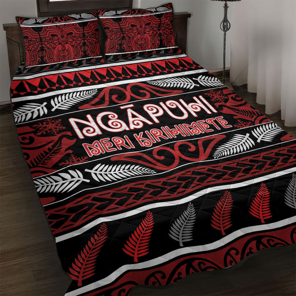 Ngapuhi Aotearoa Meri Kirihimete Quilt Bed Set Maori Silver Fern Koru Tribal Pattern DT05 Red - Polynesian Pride