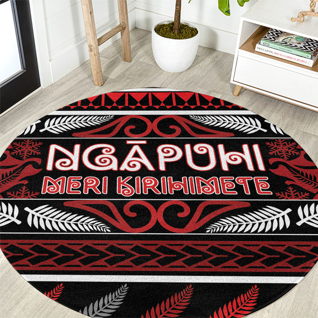 Ngapuhi Aotearoa Meri Kirihimete Round Carpet Maori Silver Fern Koru Tribal Pattern DT05 Red - Polynesian Pride