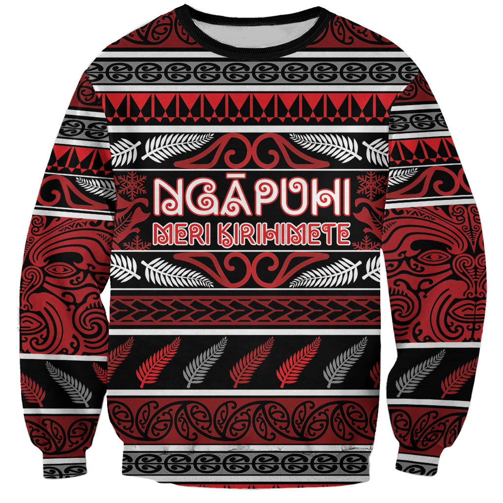 Personalised Ngapuhi Aotearoa Meri Kirihimete Sweatshirt Maori Silver Fern Koru Tribal Pattern DT05 Unisex Red - Polynesian Pride
