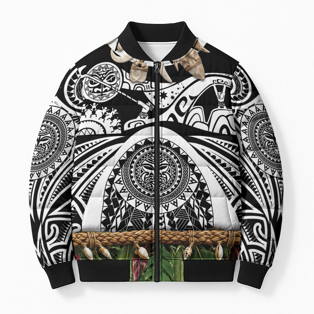 Polynesia Maui Black Tattoo Inspired Bomber Puffer Jacket Tropical Leaf Skirt Costume DT05 Unisex Black - Polynesian Pride