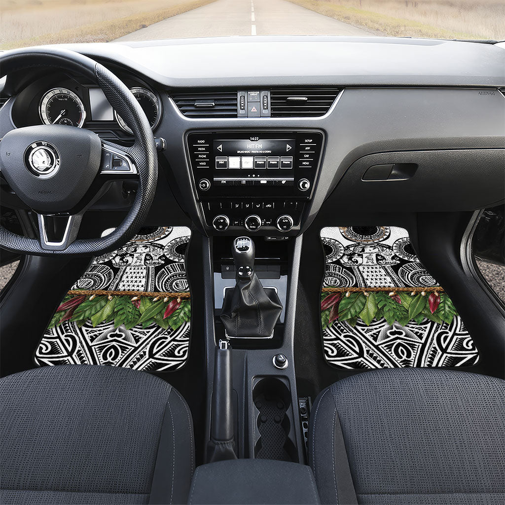 Polynesia Maui Black Tattoo Inspired Car Mats Tropical Leaf Skirt Costume DT05 Set 2pcs - Front Black - Polynesian Pride