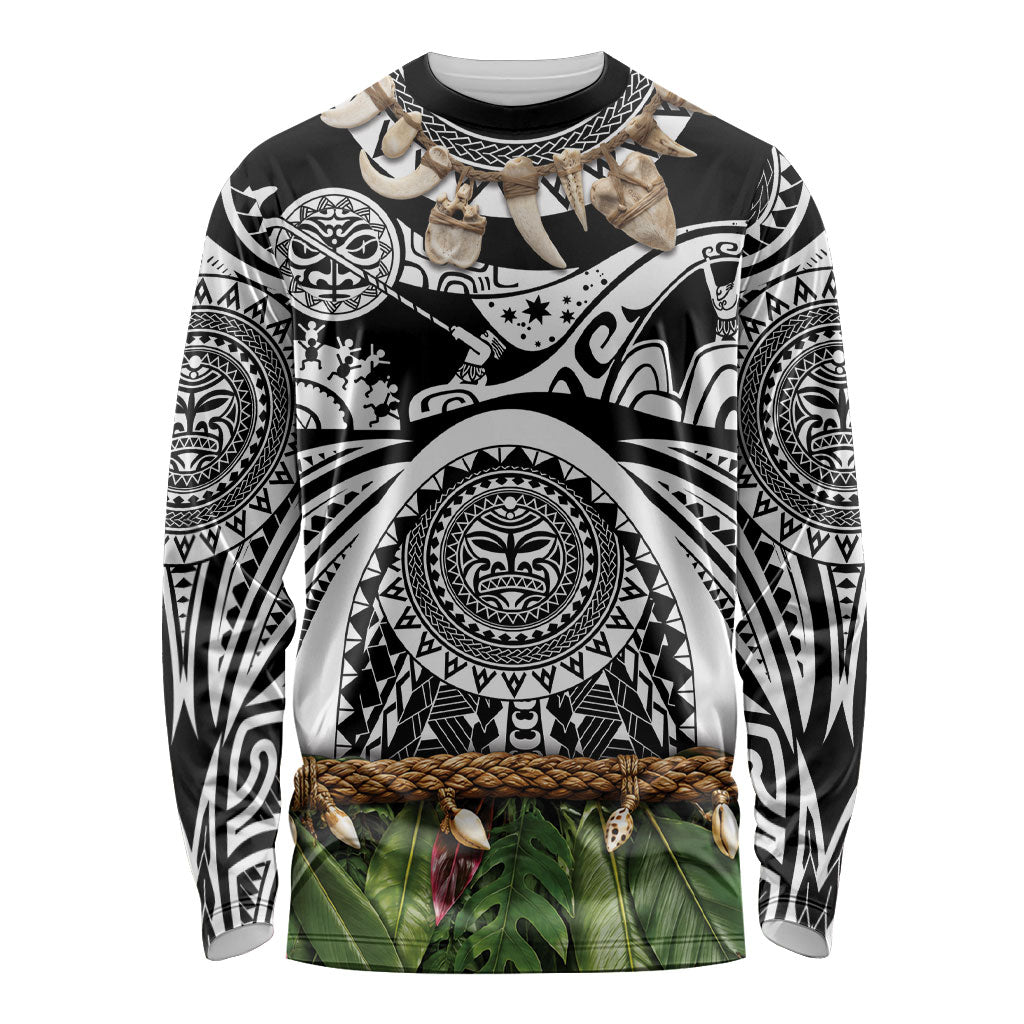 Polynesia Maui Black Tattoo Inspired Long Sleeve Shirt Tropical Leaf Skirt Costume DT05 Unisex Black - Polynesian Pride