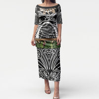 Polynesia Maui Black Tattoo Inspired Puletasi Tropical Leaf Skirt Costume DT05 Long Dress Black - Polynesian Pride