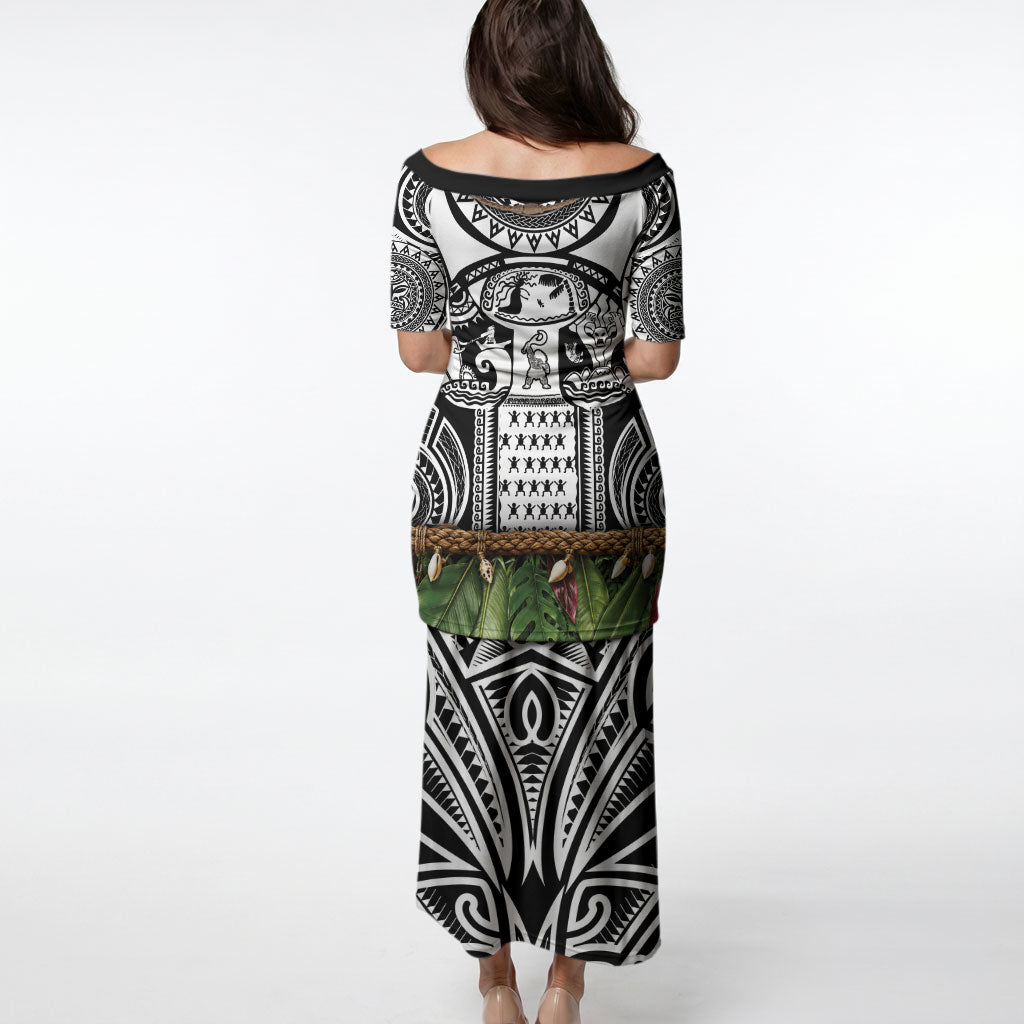 Polynesia Maui Black Tattoo Inspired Puletasi Tropical Leaf Skirt Costume DT05 - Polynesian Pride