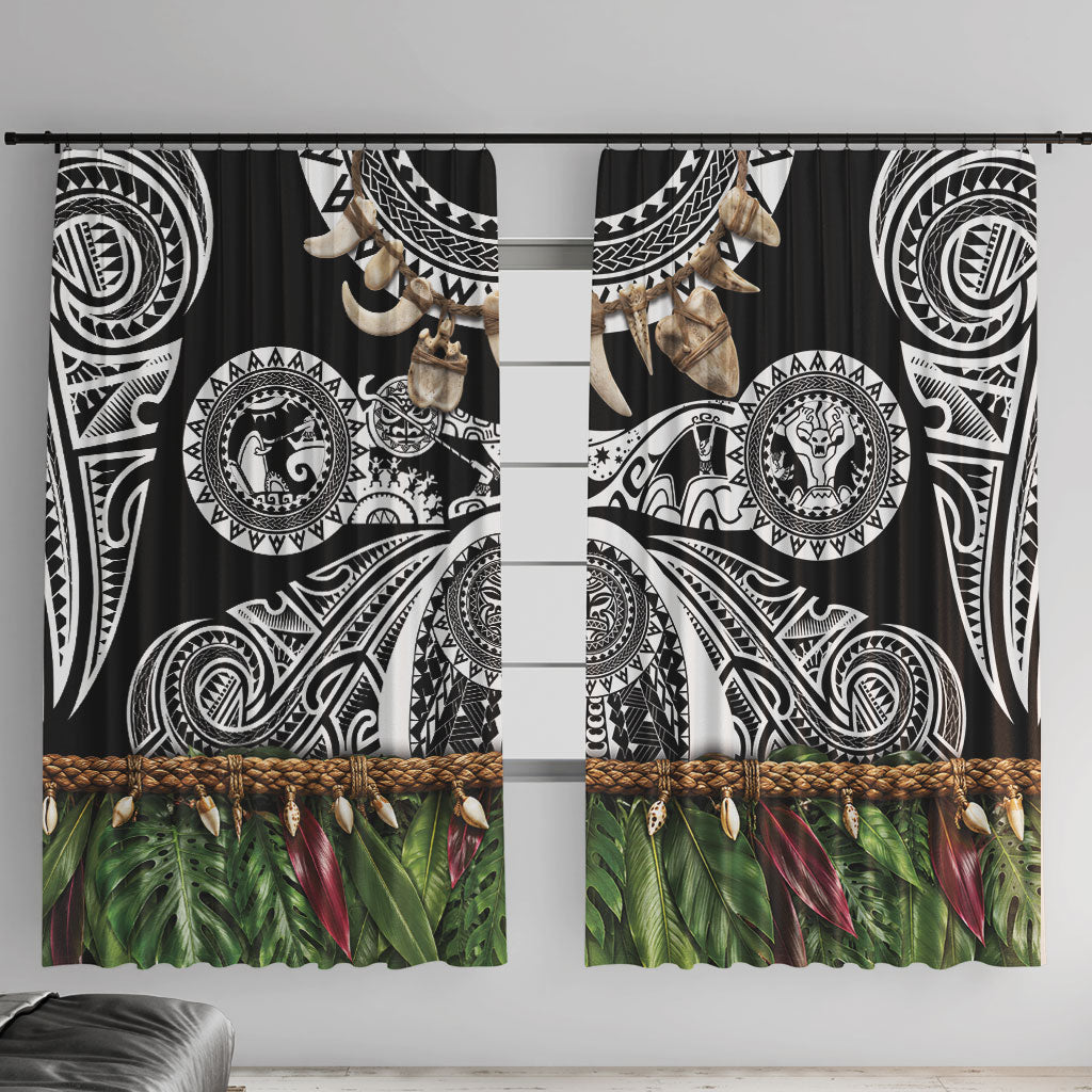 Polynesia Maui Black Tattoo Inspired Window Curtain Tropical Leaf Skirt Costume DT05 With Hooks Black - Polynesian Pride